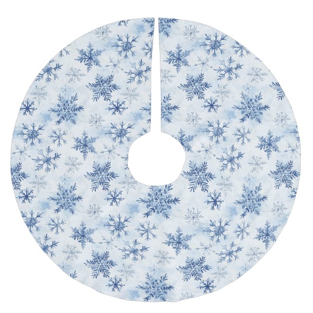 Blue White Christmas Snowflakes Brushed Polyester Tree Skirt (Front)