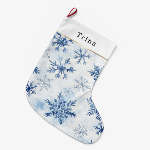 Blue White Christmas Snowflakes Large Christmas Stocking