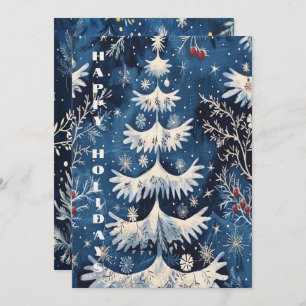Blue White Christmas Tree Holiday Card