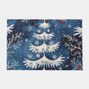 Blue White Christmas Tree Holiday Doormat