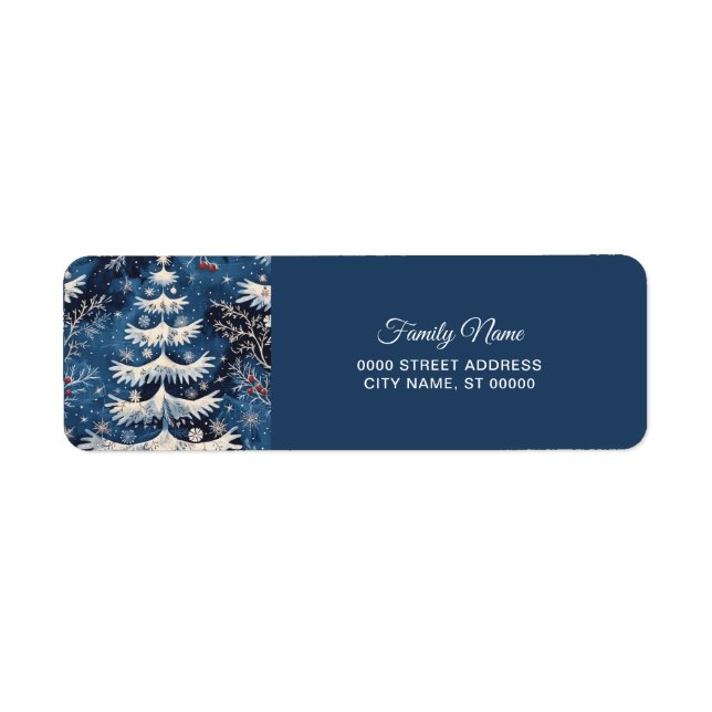 Blue White Christmas Tree Holiday Return Address (Front)