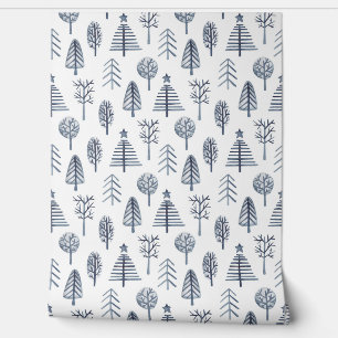 Blue & white Christmas tree pattern Wallpaper