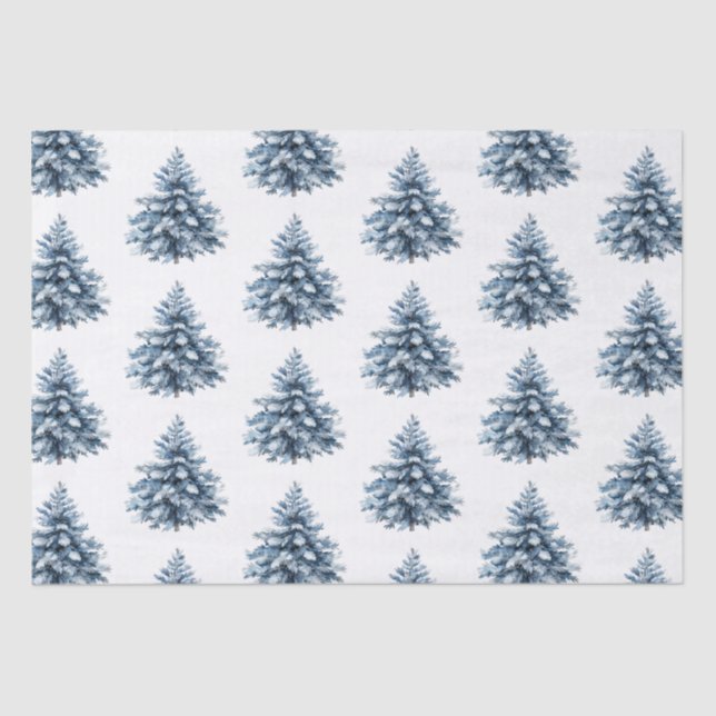 Blue White Christmas Trees Tissue Paper (Front)
