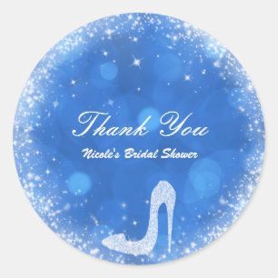 Blue & White Cinderella Sparkle Heels Party Favour Classic Round Sticker