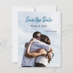 BLUE WHITE CLASSIC SCAN QR SAVE THE DATE CARD