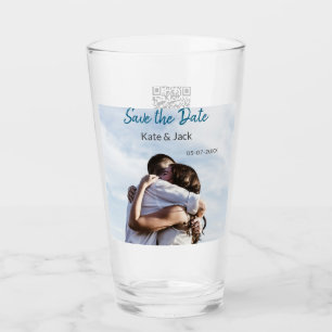 BLUE WHITE CLASSIC SCAN QR SAVE THE DATE GLASS