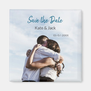 BLUE WHITE CLASSIC SCAN QR SAVE THE DATE MAGNET