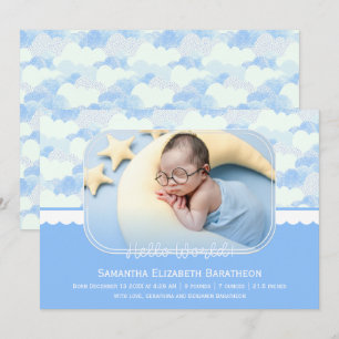 Blue & White Clouds Personalised Baby Birth Announcement