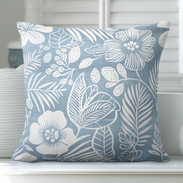 Blue & White Coastal Floral Throw Pillow (Creator Uploaded)