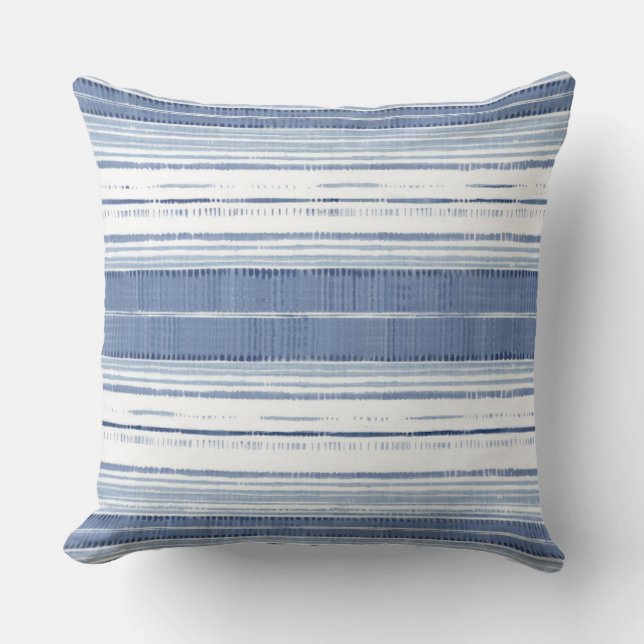Blue & White Coastal Line Pattern Throw Pillow (Front)