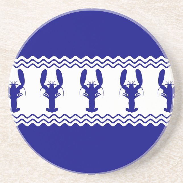 Blue White Coastal Lobster Stripes Coaster (Front)