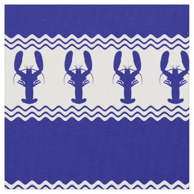 Blue White Coastal Lobster Stripes Fabric (Close Up)