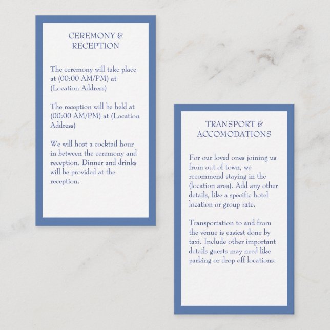 Blue & White Coastal Mediterranean Wedding Enclosure Card (Front/Back)