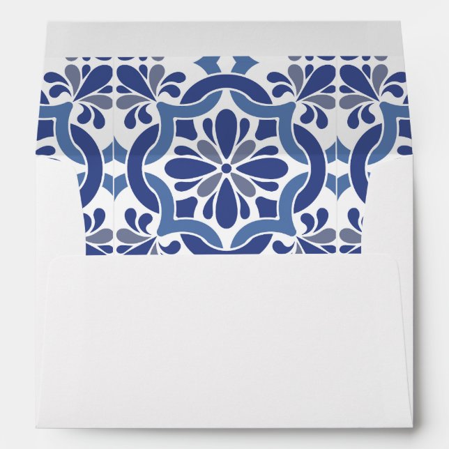 Blue & White Coastal Mediterranean Wedding Envelope (Back (Bottom))