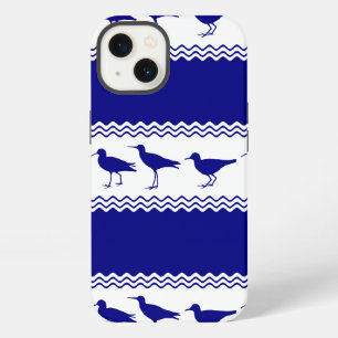 Blue White Coastal Sandpiper Bird Stripes iPhone 13 Case