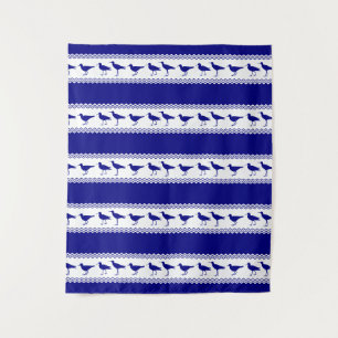 Blue White Coastal Sandpiper Bird Stripes Tapestry