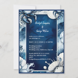 blue & white coastal vibe wedding Invitation
