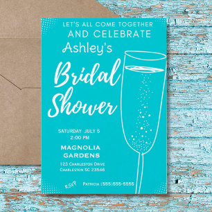Blue White Cocktail Glass Bubbly  Bridal Shower   Invitation