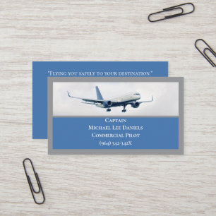 Blue White Commercial  Aeroplane Captain Pilot  Business Card