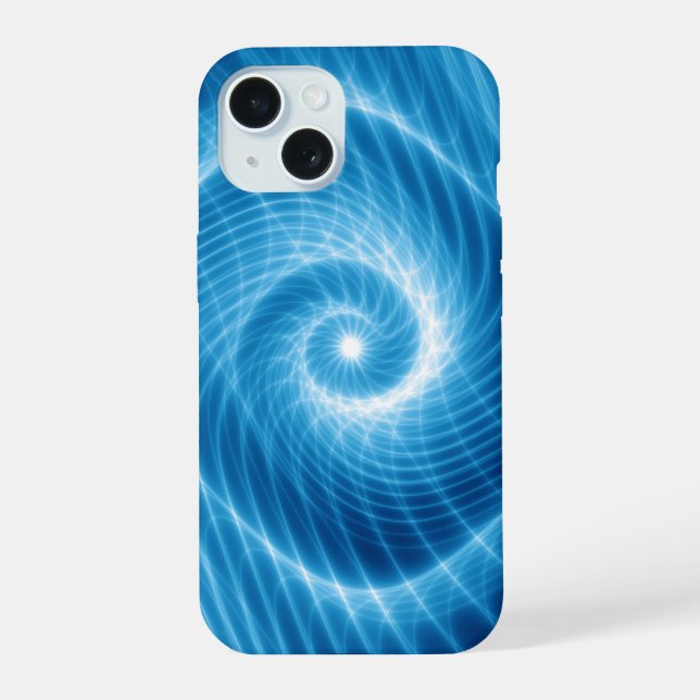 Blue & White Cosmic Spiral Nebula iPhone 15 Case (Back)