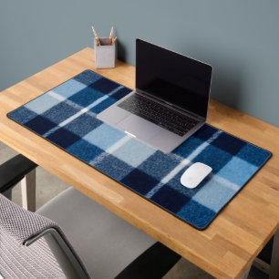 Blue White Cosy Plaid Flannel Desk Mat