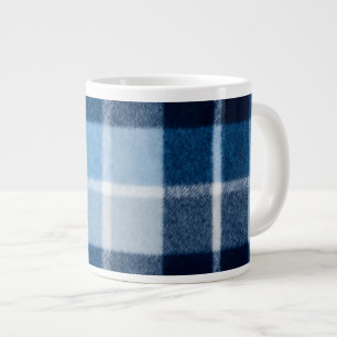 Blue White Cosy Plaid Flannel Large Coffee Mug