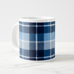 Blue White Cosy Plaid Flannel Large Coffee Mug