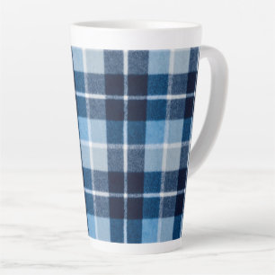 Blue White Cosy Plaid Flannel Latte Mug