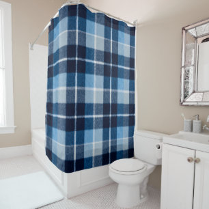 Blue White Cosy Plaid Flannel Shower Curtain