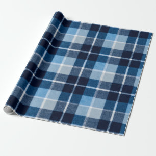 Blue White Cosy Plaid Flannel Wrapping Paper