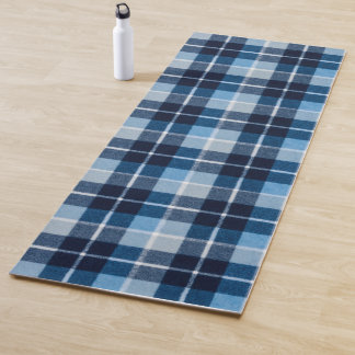 Blue White Cosy Plaid Flannel Yoga Mat