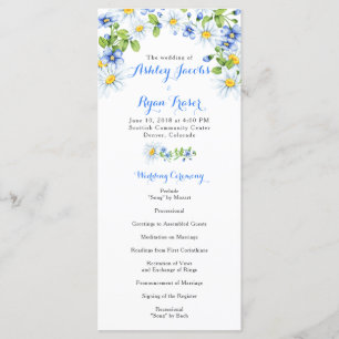 Blue White Country Daisy Floral Wedding Program Programme