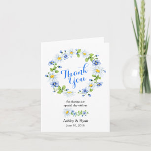 Blue White Country Daisy Photo Wedding Thank You