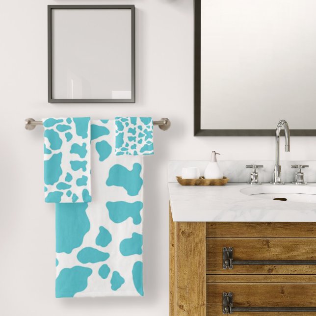 Blue & White Cow Spots Animal Print Pattern Bath Towel Set (Blue & White Cow Spots Animal Print Pattern Bath Towel Set by Looly Elzayat)