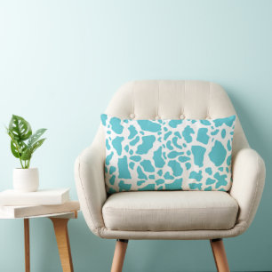 Blue & White Cow Spots Animal Print Pattern Lumbar Cushion