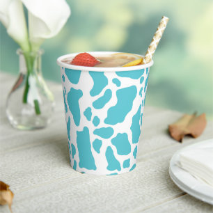 Blue & White Cow Spots Animal Print Pattern Paper Cups