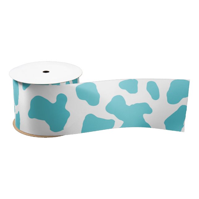 Blue & White Cow Spots Animal Print Pattern Satin Ribbon (Spool)