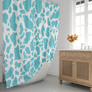 Blue & White Cow Spots Animal Print Pattern Shower Curtain