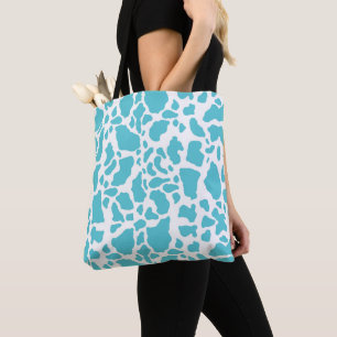 Blue & White Cow Spots Animal Print Pattern Tote Bag