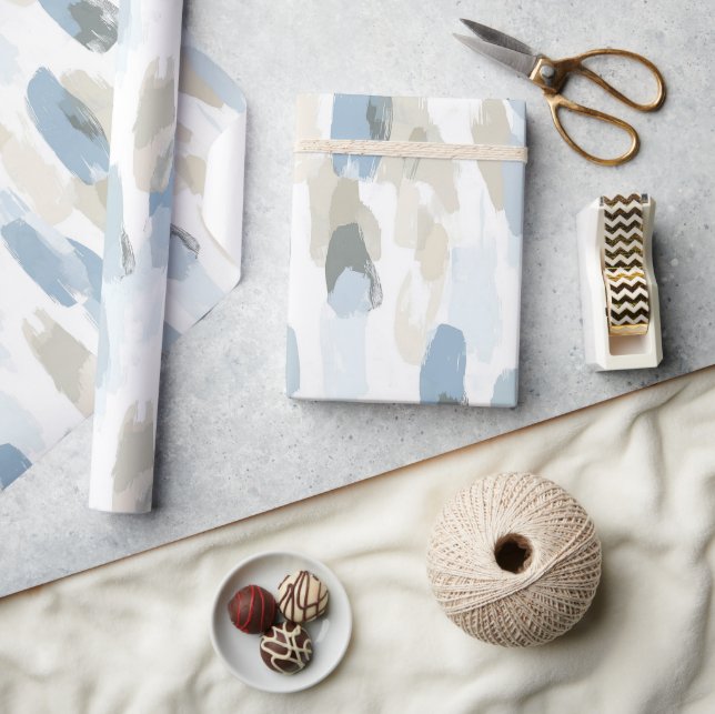 Blue White Cream Abstract Birthday Wrapping Paper (Crafts)