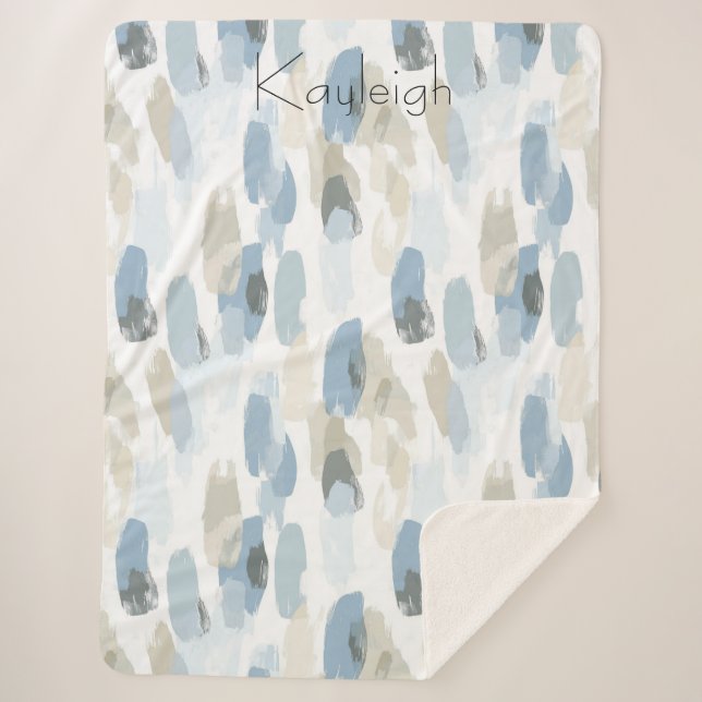 Blue White Cream Abstract Sherpa Blanket (Front)