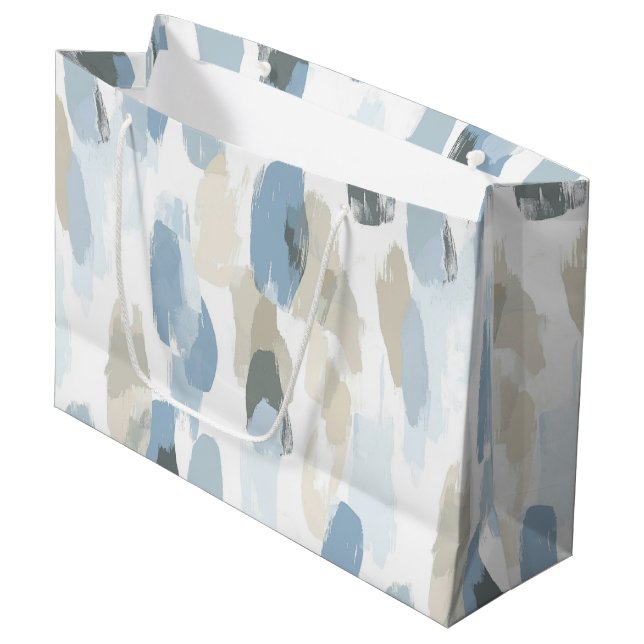 Blue White Cream Abstract Wedding Large Gift Bag (Front Angled)