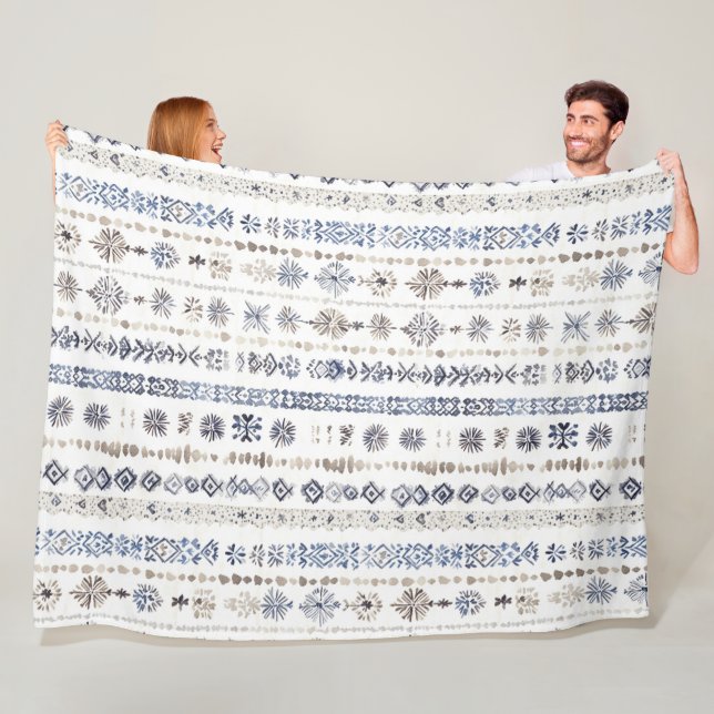 Blue White Cream Stripes Christmas Fleece Blanket (In Situ)