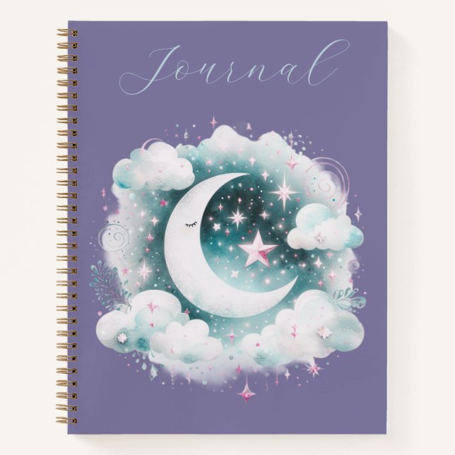 Blue & White Crescent Moon Celestial Boho Journal (Front)
