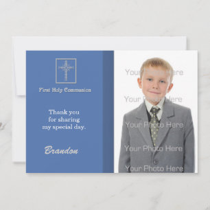 Blue White Cross, Striped Religious Photo Card