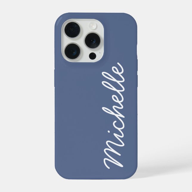 Blue & White Custom Cursive Name or Text iPhone Case (Back)