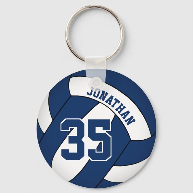 blue white custom jersey number volleyball key ring (Front)