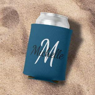 Blue & White Custom Monogram Can Cooler