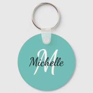 Blue & White Custom Monogram Cute Keychain