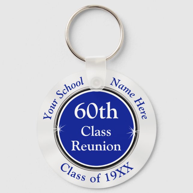 Blue White Customisable, 60th Class Reunion Gifts Key Ring (Front)